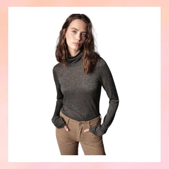 Tops - Charcoal Gray Mock Neck Pullover with Keyhole Back